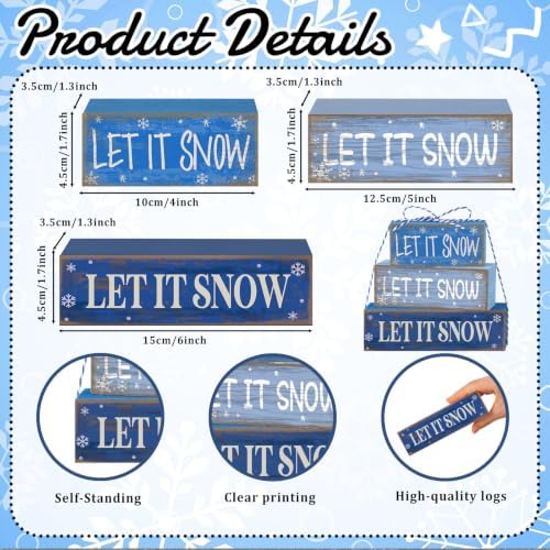 Lineshading 4 Pcs Christmas Table Decor - Blue Let It Snow Winter Decor