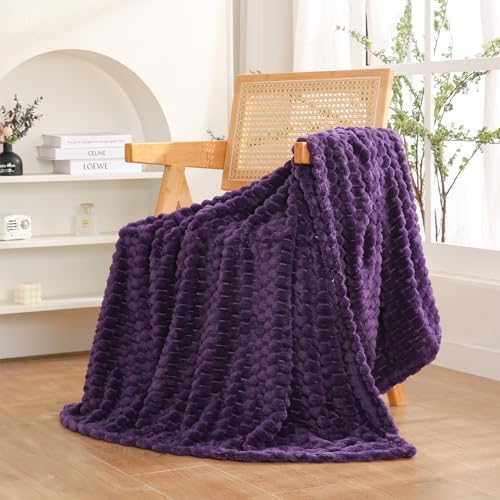 Puncuntex Deep Purple Throw Blanket 50"×60" Fuzzy 3D Jacquard Decorative