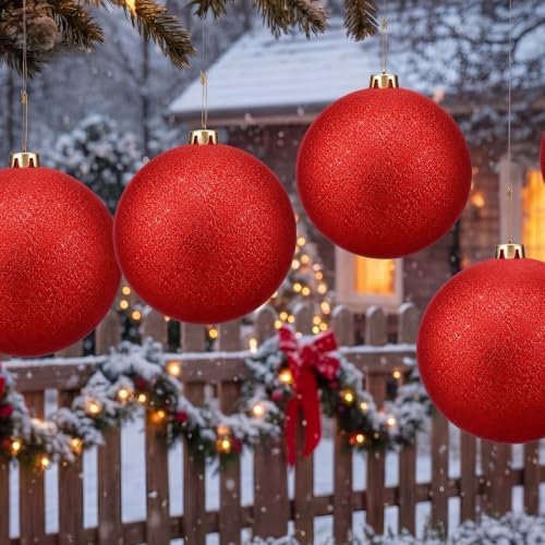 Threan 10 Inch Large Red Glitter Christmas Ball Ornaments