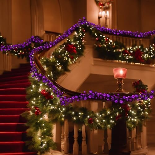 2 Pcs 6 ft Christmas Ball Ornament Garland, Purple