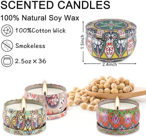 36 Pack Scented Candles Set for Home, Relaxing Stress Relief, Aromatherapy - Natural Soy Wax and Fragrance - Gifts for Women, Mom, Best Friend, Wife, Birthday