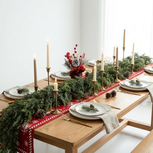 4 Pcs Double Color Christmas Norfolk Pine Garlands for Mantle Fireplace