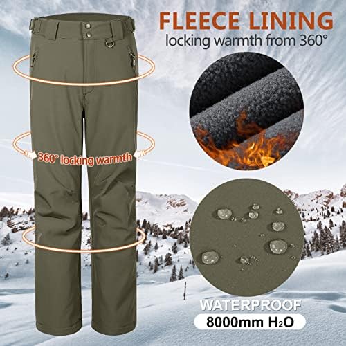Outdoor Ventures Men's Fleece Lined Ski Snow Pants Waterproof Insulated