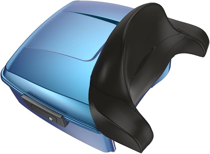 Advanblack Road Glide Tour Trunk Pack Daytona Blue King Tour Trunk Pack Luggage +Wrap-Around Backrest Pad for '97-'25 Harley Touring Road King Street Glide Electra Glide CVO models