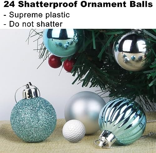 Baby Blue & Silver 3.2" Large Christmas Balls - Christmas Tree Decoration Ornaments Shatterproof Hanging Balls for Birthday Halloween Holiday Wedding Decorations Set of 24pcs