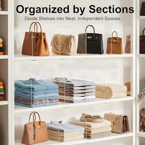 Purse Organizer for Closet Shelf Dividers: Clear Acrylic 16-Pack