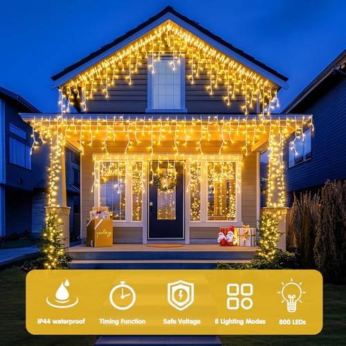 JMEXSUSS Christmas Icicle Lights for Outside,800 LED Warm White
