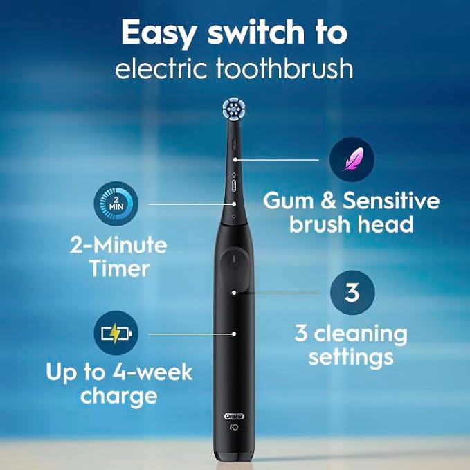 Oral-B Rechargeable Electric Toothbrush, iO2, 3 Cleaning Modes, Automatic Pressure Sensor to Protect Gums, Peach