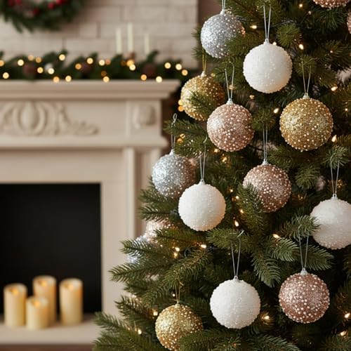 Lyrow 24 Pcs 4" Christmas Ball, Gold,Champagne Gold,Silver,White