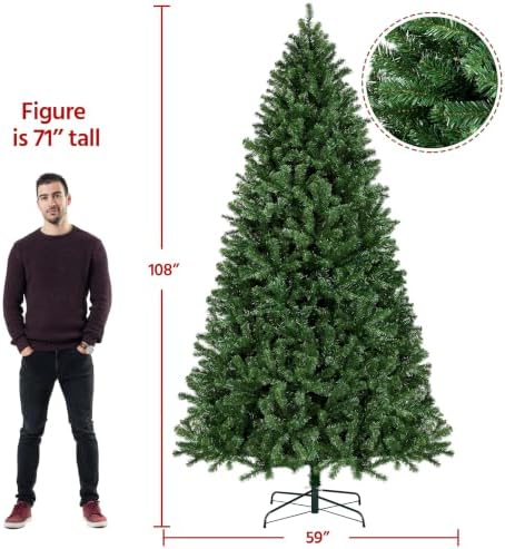 Yaheetech 9ft Pre-lit Christmas Tree with 850 Warm White Lights, Green