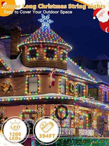 BrightChristmas Christmas Lights 1200 LED 394 FT, Waterproof Outdoor String Lights with 8 Modes, Fairy Lights for Holiday Decor (Multicolor)
