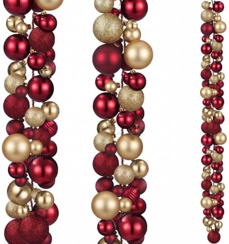 2 Pcs 6 ft Christmas Ball Ornament Garland, Red, Gold