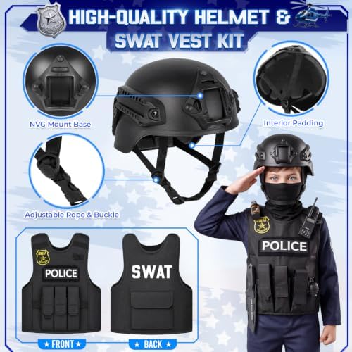 YADIYA Halloween SWAT Police Costume for Kids Boys Cop Costume Swat Vest