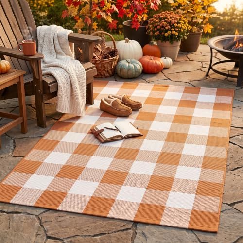 Caramel Buffalo Plaid Rug 3 x 5 for Front Porch Entryway