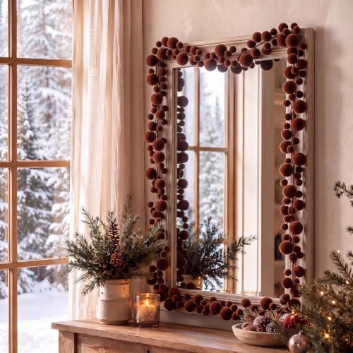 2 Pcs 9 ft Brown Velvet Christmas Ball Ornament Garland