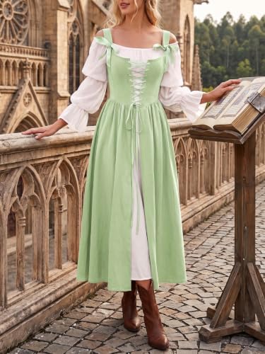 Wenrine Renaissance Costume Womens Lace Up Corset Halloween Medieval Dress