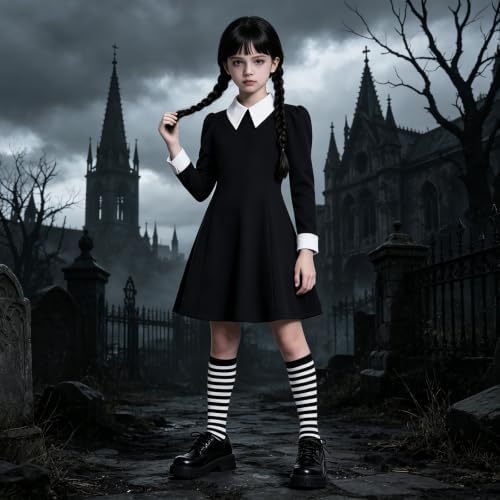 6pcs Kids Girls Black Dress Costume Set for Halloween Party Cosplay