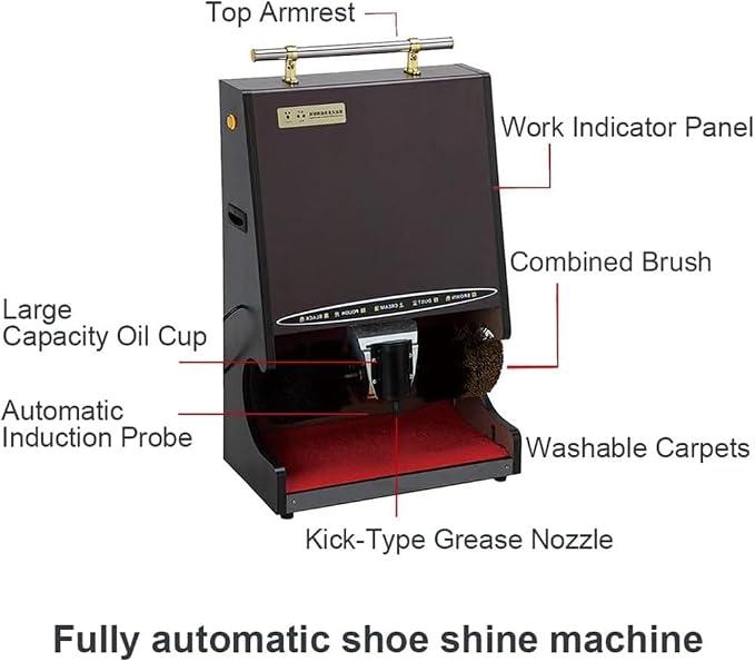 Fully Automatic Shoe Polisher, Household Electric Shoe Brush Machine, Hotel Stainless Automatic Machine for Boots Cleaning/Polishing (Black)