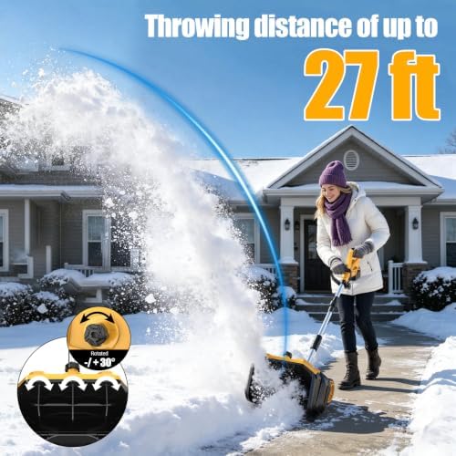 17 Inch Electric Snow Shovel with Upgraded Wheels, 10000mAh Battery Powered Electric Snow Blower, 26FT Snow Throwing Distance, Adjustable Plate, Cordless Snow Thrower for Driveway Yard Sidewalk