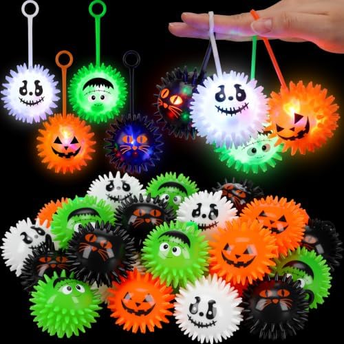 Sotiff 30 Pcs 2.5 Inch LED Halloween Spiky Stress Balls