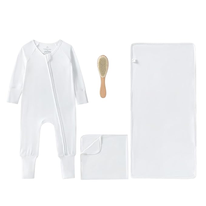 Luxury Baby Gift Set – 4-Piece Premium Bamboo Baby Essentials (Pajama, Blanket, Burp Cloth & Wooden Brush) – Soft, Eco-Friendly, Gender-Neutral Newborn Gift