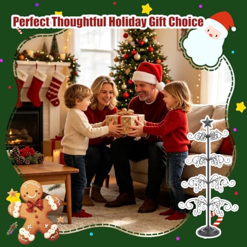 4‑Tier Metal Ornament Display Tree Stand, Wrought Iron Christmas Tree Black