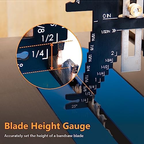 POWERTEC Universal 5-in-1 Step Depth Gauge for Measuring Chisel Angles, Drill Points, and Setting Router Bit, Saw Blade Heights – Compatible with Table Saw and Router Table – Woodworking Tools (80023)