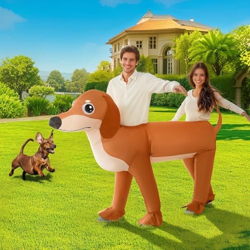 XYJKIDSES Couple Inflatable Dachshund Costume for Adult Halloween Blow Up Costumes 2 People Funny Dog Costumes for Men Women Cosplay