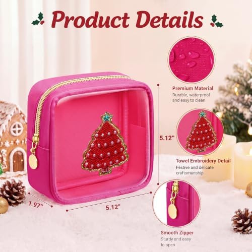 Abbylike 12 Pcs Christmas Preppy Patch Makeup Bags Bulk Polyester Holiday Makeup Bag Skincare Pouch Xmas Zipper Cosmetic Pouch Preppy Thing for Travel Christmas Women Gift (Classic, Colorful)