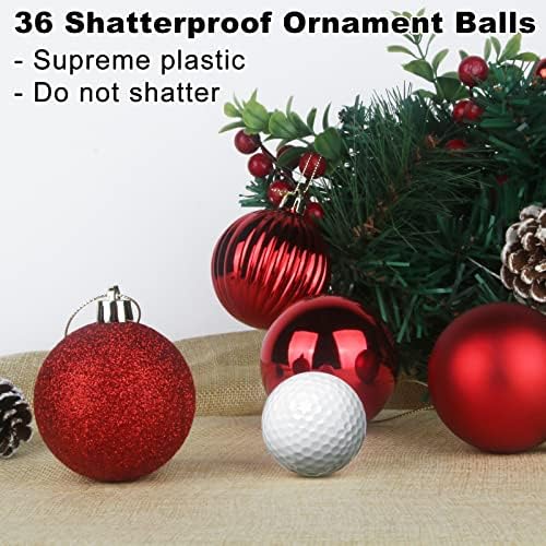 36Pcs Christmas Balls Ornaments for Xmas Tree - Shatterproof Christmas Tree Decorations Medium Hanging Ball Red 2.5in x 36 Pack