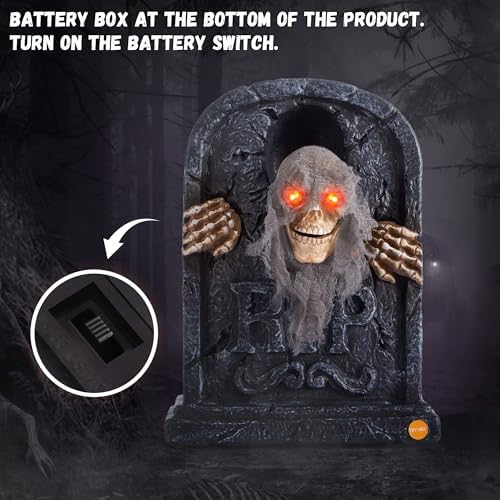 Halloween Animatronic Zombie Tombstone Animated Skeleton Decorations - Sensor Activated with Creepy Sound, Scary Move, Light Up Eyes, Haunted House Spooky Decor Horror Prop for Indoor/Outdoor, Yard