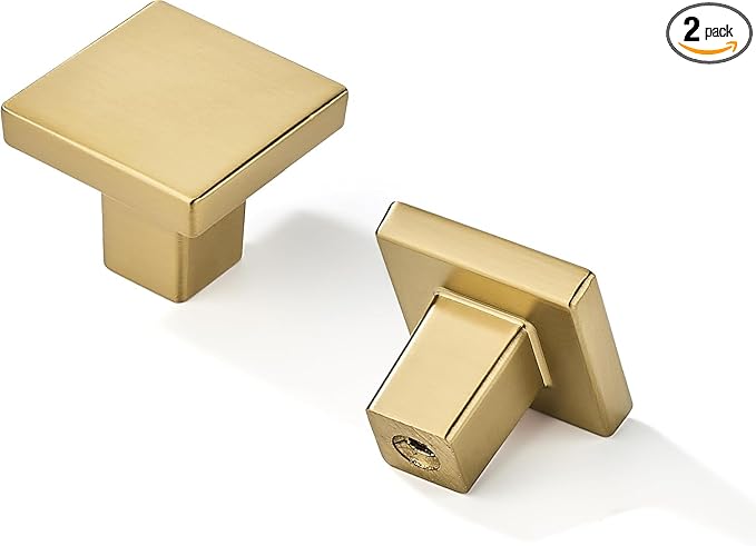 khtumeware 2 Pack Champagne Bronze Cabinet Knobs 1-1/4 inch(32mm) Solid Heavy Duty Square Bi-Fold Door Knob for Kitchen Bathroom and Dressing Table