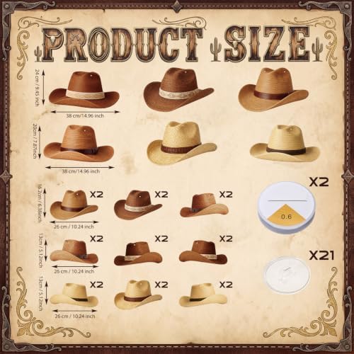 Epakh 18 Pcs Cowboy Hat Hanging Decor Western Cowboy Party Decorations
