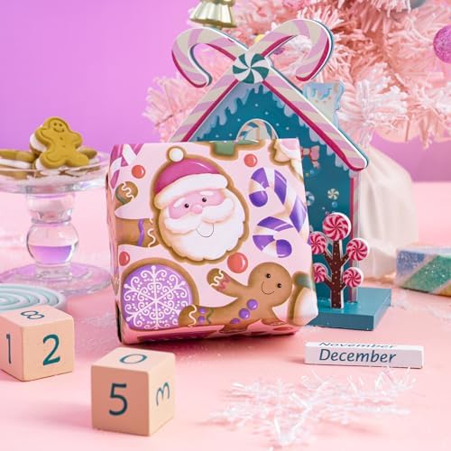 WRAPAHOLIC 30 Inch Reversible Gingerbread Christmas Wrapping Paper - 30 Inch x 33 Feet - Pink Purple Stripes and Gingerbread Wrapping Paper for Xmas Holiday, Party Celebration