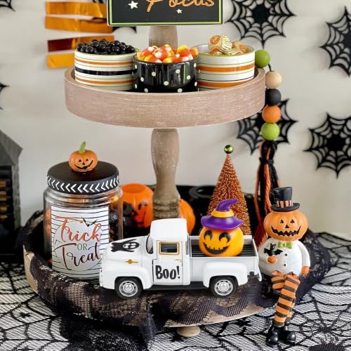 White Halloween Truck Decor, Pumpkin Pickup for Farmhouse Tabletop