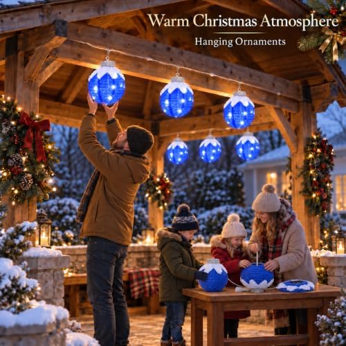 Christmas Light Balls Outdoor, Lighted Hanging Ornaments, Blue