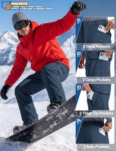 TACVASEN Men's Winter Snow Ski Pants Fleece Lined Waterproof Work Tactical