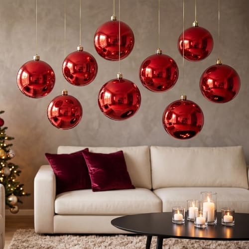 Threan 8 Inch Large Burgundy Shiny Christmas Ball Ornaments