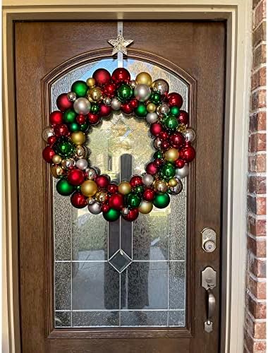 2-Finish Shatterproof Ornaments and Tinsel Christmas Wreath - 24" - Multicolor - Unlit