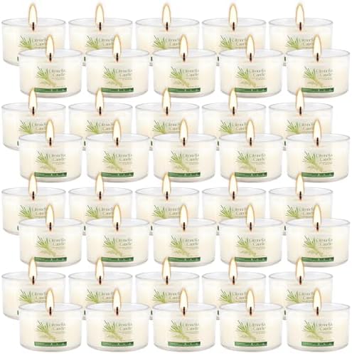 40-Pack Citronella Scented Tealight Candles -Outdoor Candles Natural Soy Wax Candle Bulk, Smokeless & Long-Lasting for Yard, Picnic, Camping Outdoor Comfort.