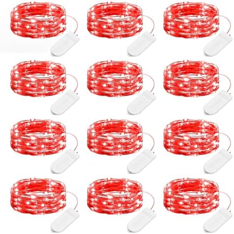 Brightown 12 Pack LED Fairy Lights, Waterproof, Red, 7 Feet, 20 LEDs, Battery Operated, Flexible Silver Wire, Safe, Energy Saving, Long-Lasting, Indoor and Outdoor Use