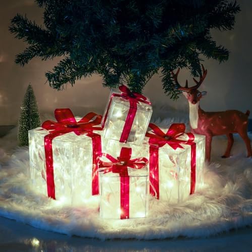 4 Pack Lighted Boxes Cool White Christmas Decorations