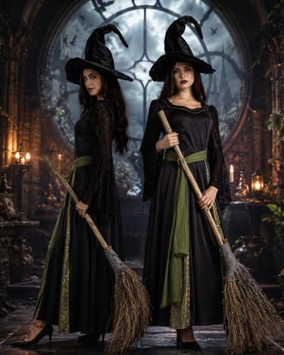 Women’s Witch Costume, Halloween Dress Outfit with Witch Hat and Belt S-2XL
