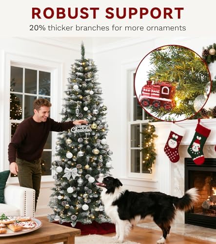 DWVO 7.5ft Pre-Lit Pencil Christmas Tree 350 LED Lights Remote Control