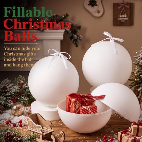 Weysat 4 Pcs Large Fillable Christmas Ball Ornaments, Matte White, 10 Inch