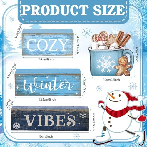 Lineshading 4 Pcs Christmas Table Decorations Wooden Blue Hot Cocoa Signs