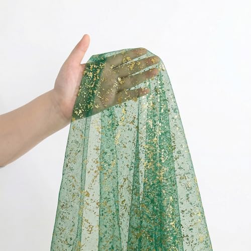 Artoid Mode Green Gold Gauze Table Runner 59x120 Inch 10FT, Glitter Metallic Foil Sheer Dining Wedding Anniversary Holiday Table Decor for Home Party