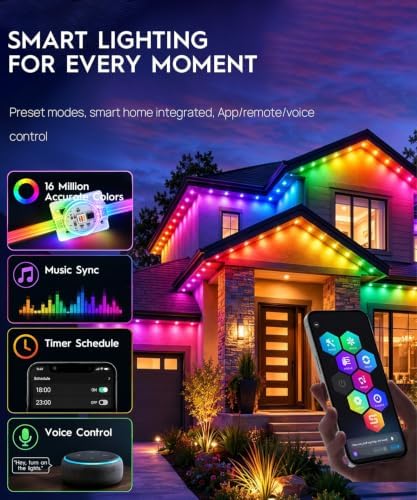 300ft Permanent Outdoor Lights for Christmas Outside House RGB+IC Smart LED