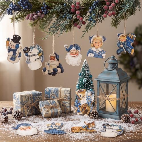 Huwena 36 Pcs Vintage Christmas Tree Ornaments, Classic, Blue Ivory