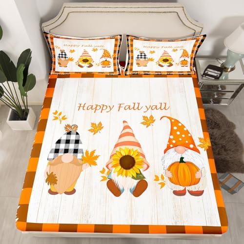 Happy Fall Print Sheet Set Kids Sunflowers and Pumpkin Bed Sheets Set Girls Retro Autumn Bedding Set for Boys Teens Sheets Soft Room Decor Twin Size(1 Flat Sheet+1 Fitted Sheet+1 Pillowcase)